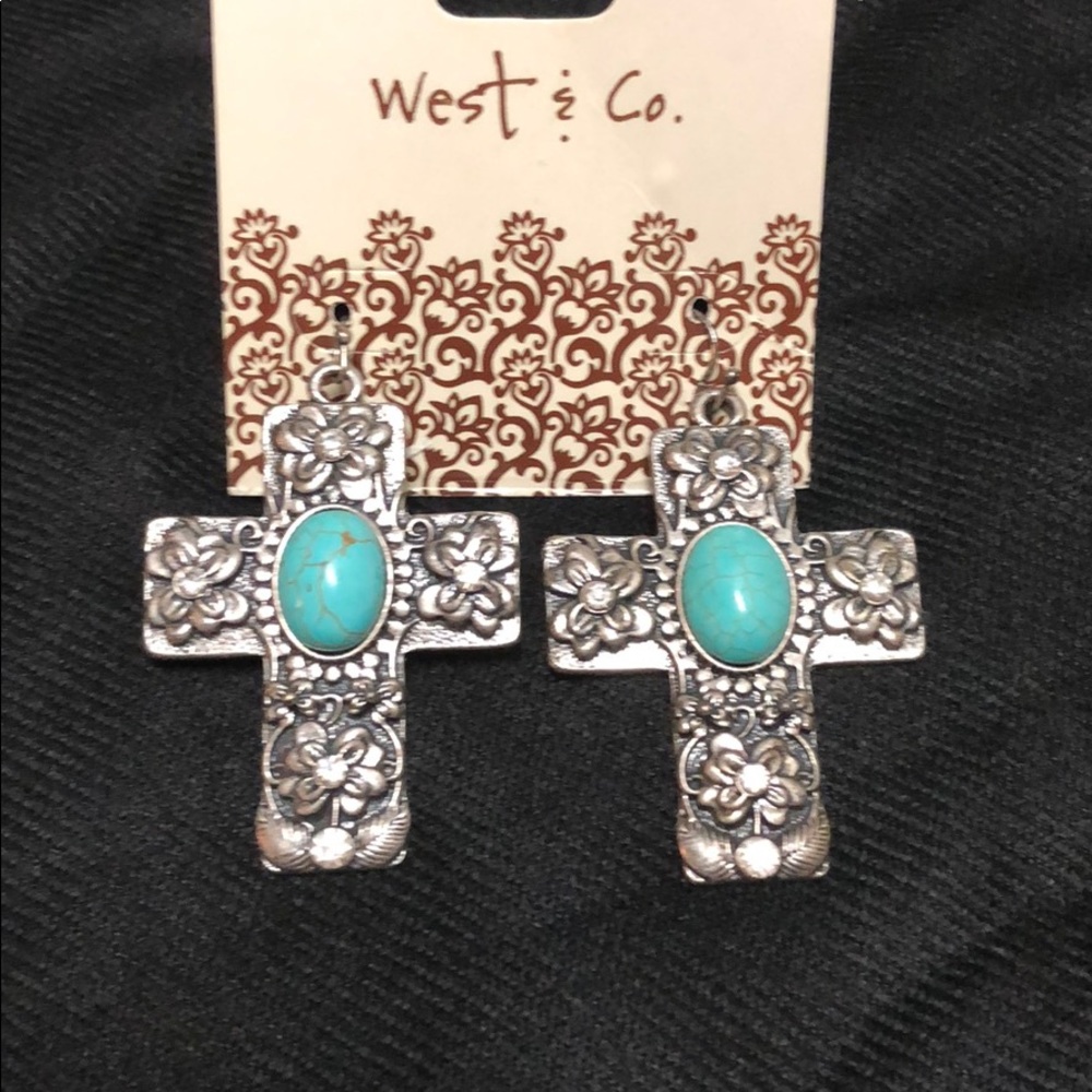 West & Co western cross earrings w/ turquoise
